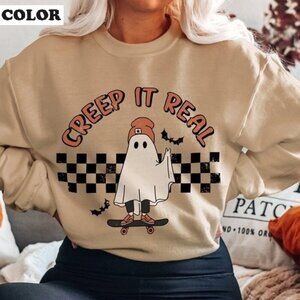 Creep It Real Retro Halloween Sweatshirt Peace Sign Spooky Season Pullover 05